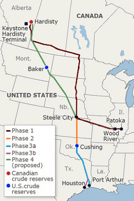 Map of Keystone Pipeline Route