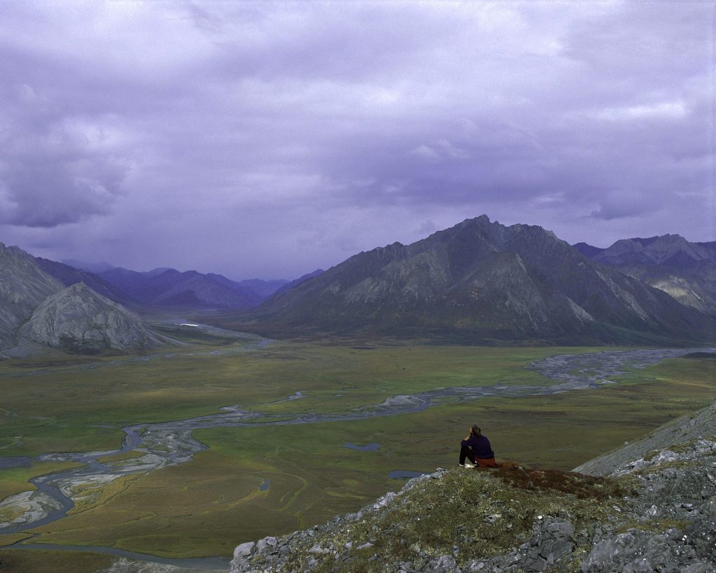 Photo of vast  Alaskan landscape with mountains in the background.