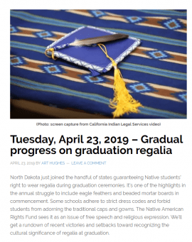 Screenshot of Native American Calling website with graduation cap and gown