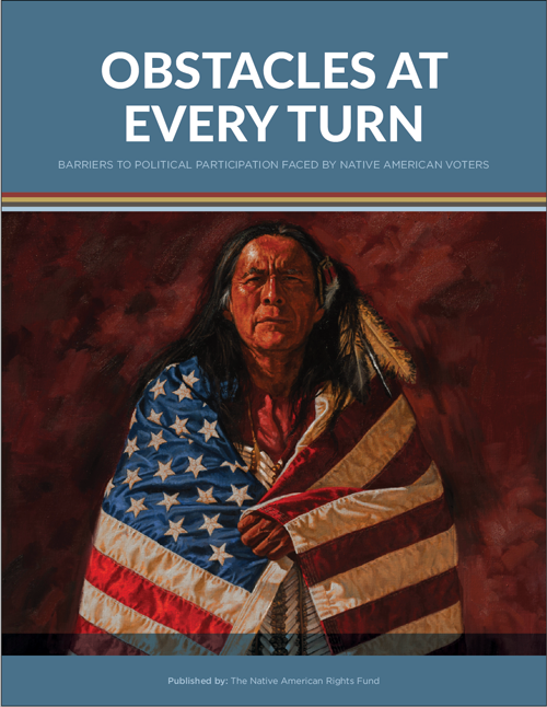 image of the cover of the report. Native American man wrapped in US flag