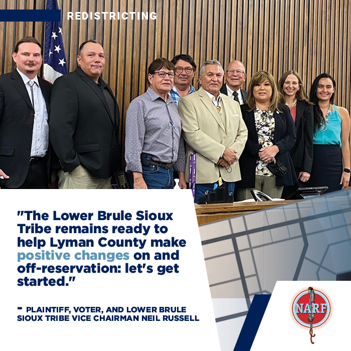 Quote from plaintiff Lower Brule Sioux Tribe Vice Chair Neil Russell: The Lower Brule Sioux tribe remains ready to help Lyman County make positive change on and off-reservation, let's get started."