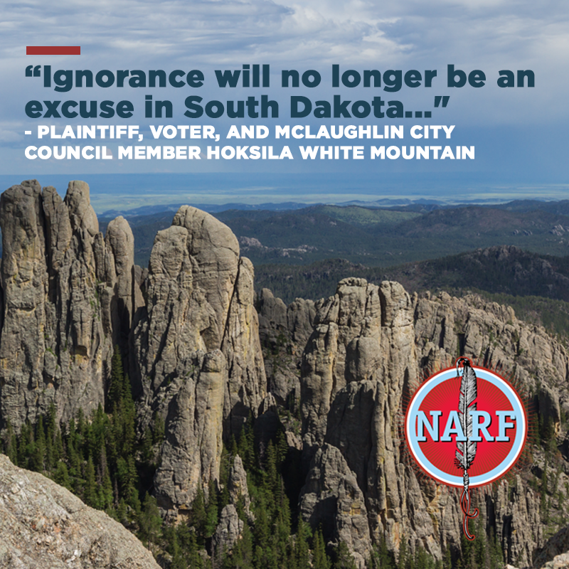 Quote from South Dakota plaintiff: "Ignorance will no longer be an excuse in South Dakota..."  - Hoksila White Mountain